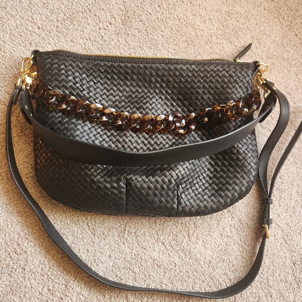 Quince Italian Leather Convertible Crescent Handwoven Shoulder Bag